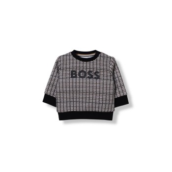 Felpa a girocollo in cotone tartan con logo Boss