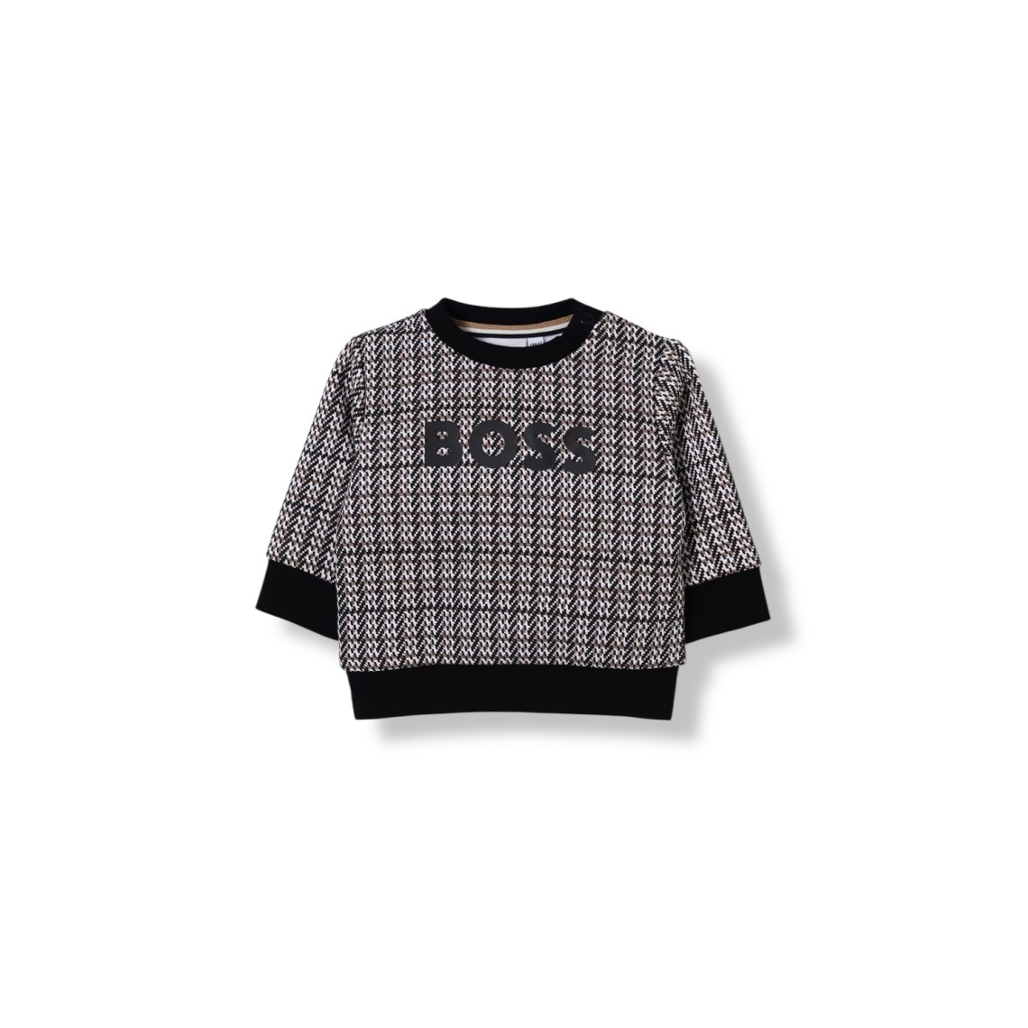 Felpa a girocollo in cotone tartan con logo Boss
