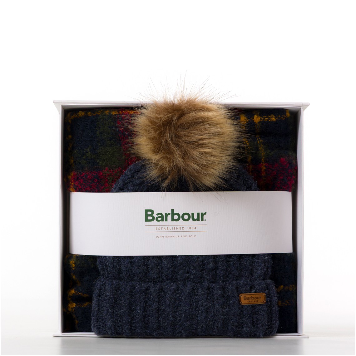 Set regalo berretto e sciarpa tartan Saltburn Barbour