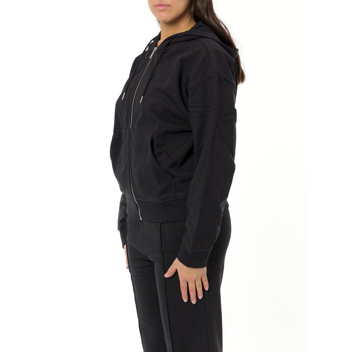 Felpa con cappuccio con zip integrale in spugna di cotone Calvin Klein Jeans