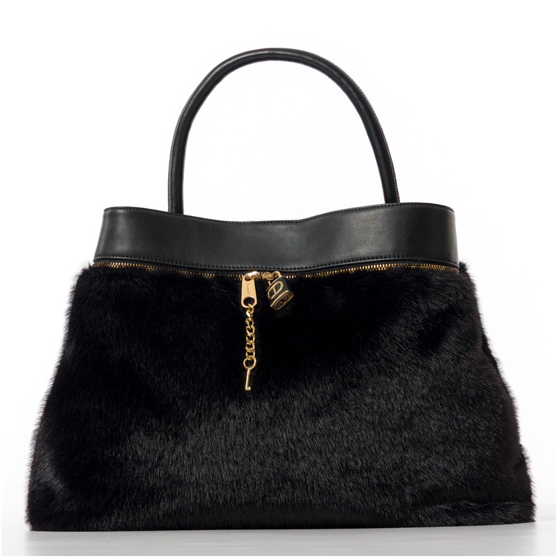 Borsa shopper in faux fur Twinset con lock Oval T