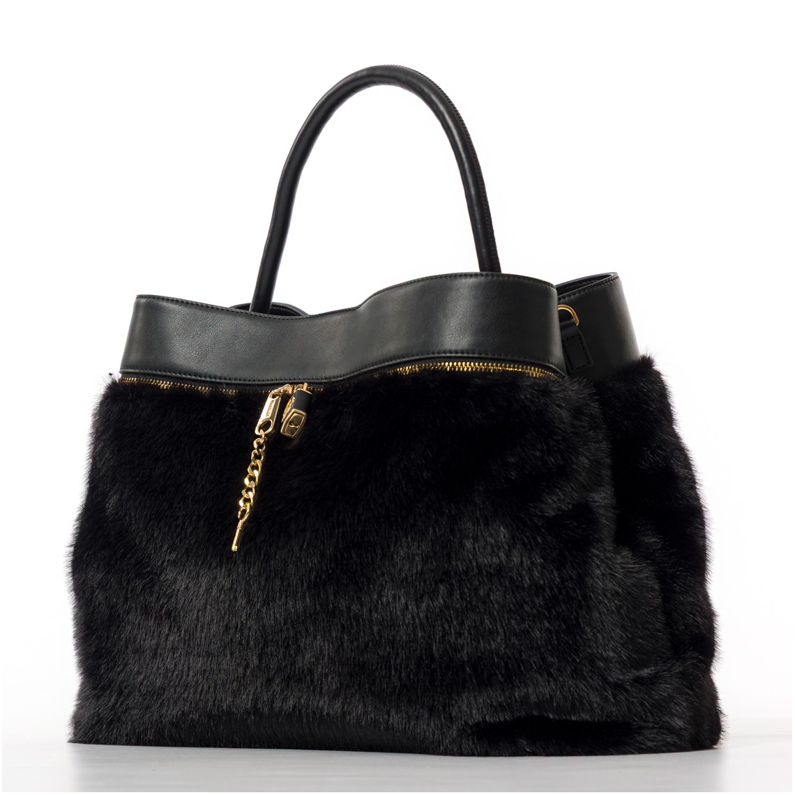 Borsa shopper in faux fur Twinset con lock Oval T