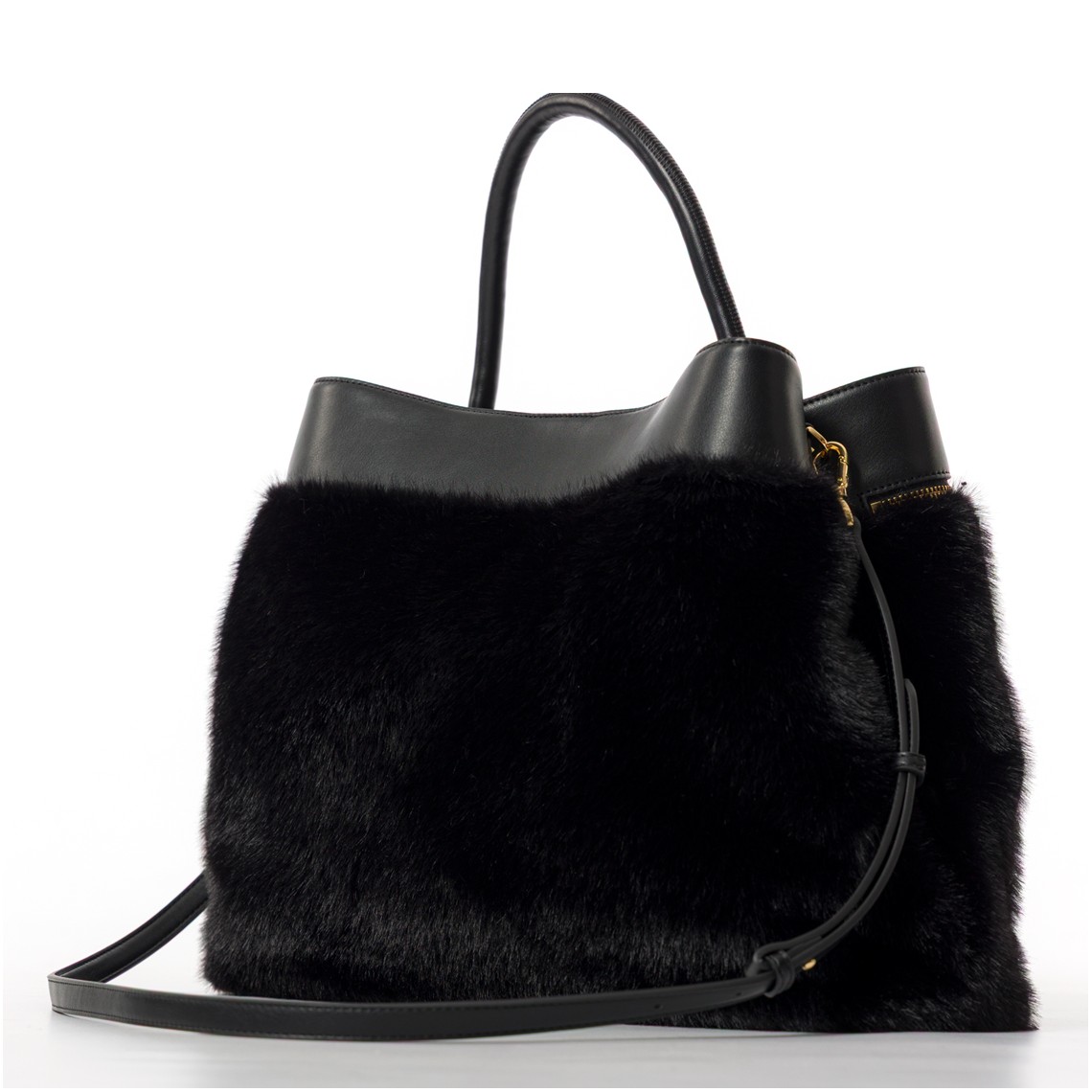 Borsa shopper in faux fur Twinset con lock Oval T