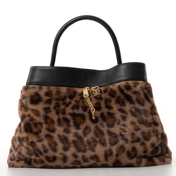 Borsa shopper in faux fur Twinset con lock Oval T