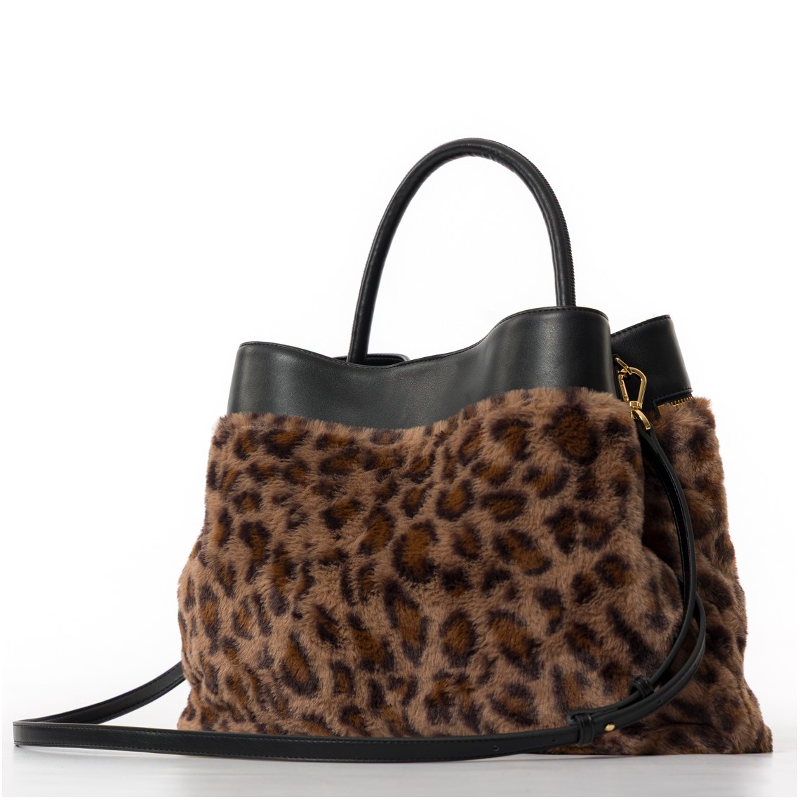 Borsa shopper in faux fur Twinset con lock Oval T
