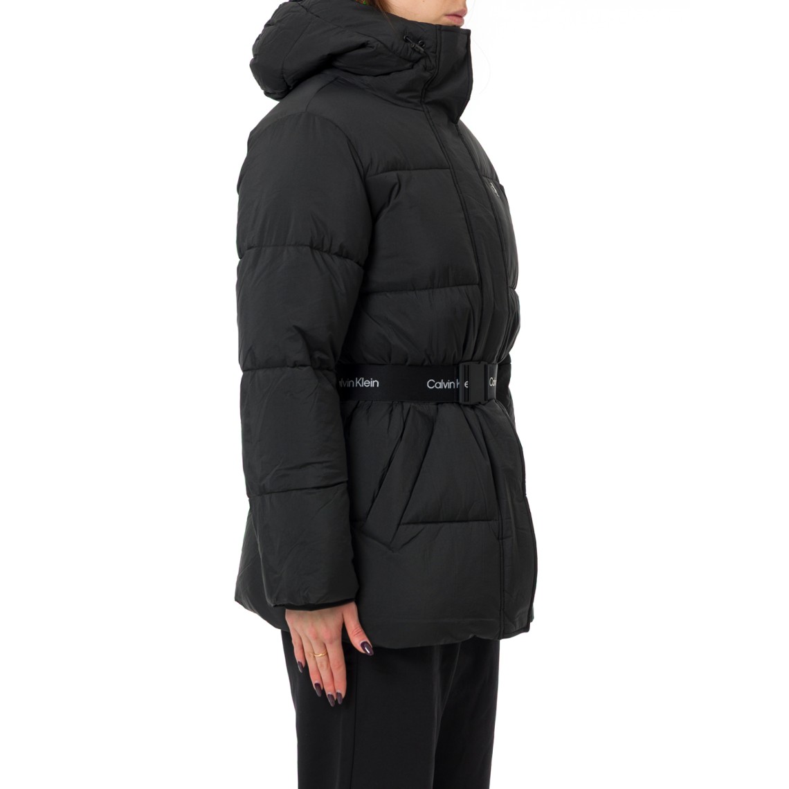 Piumino con cappuccio e cintura con logo Calvin Klein Jeans