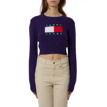 Pullover slim fit con paillettes e bandiera Tommy Jeans