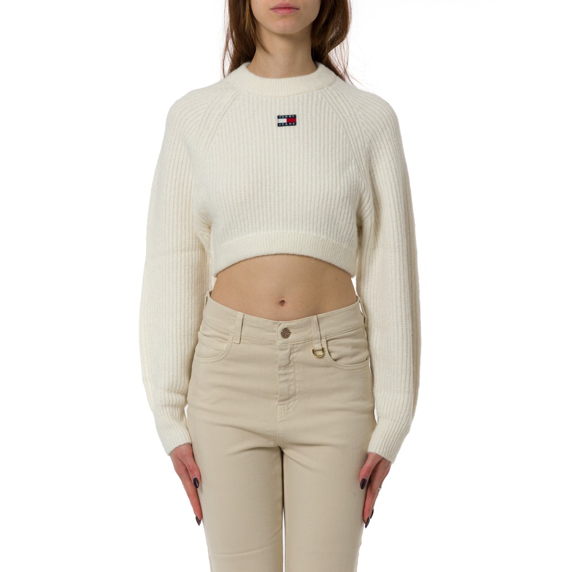 Pullover squadrato con lana e distintivo Tommy Jeans