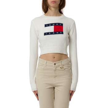Pullover slim fit con paillettes e bandiera Tommy Jeans