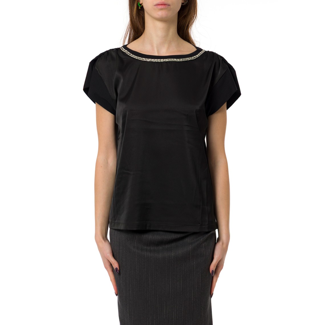 T-shirt in cotone con strass Liu Jo