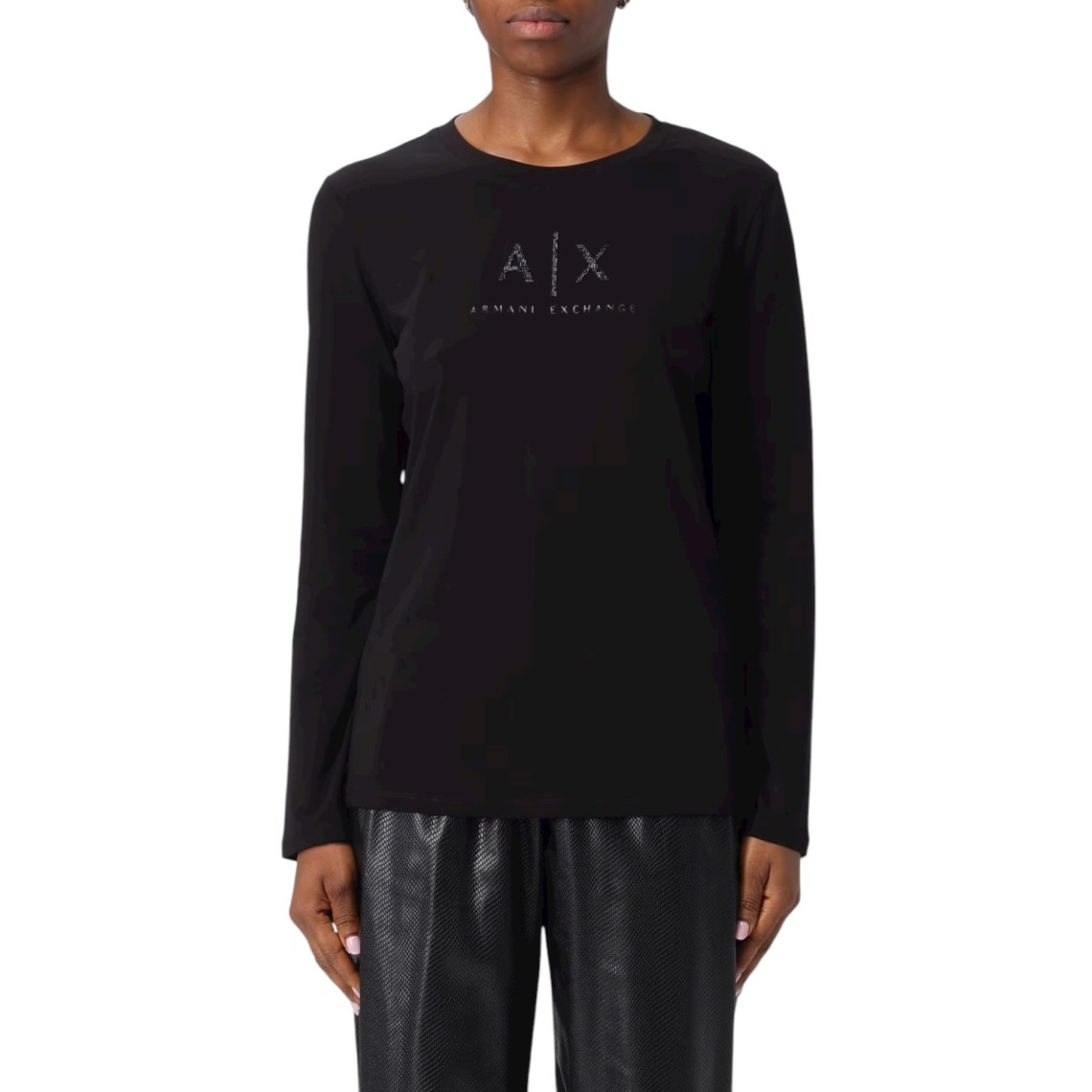 T-shirt in cotone stretch con logo di strass