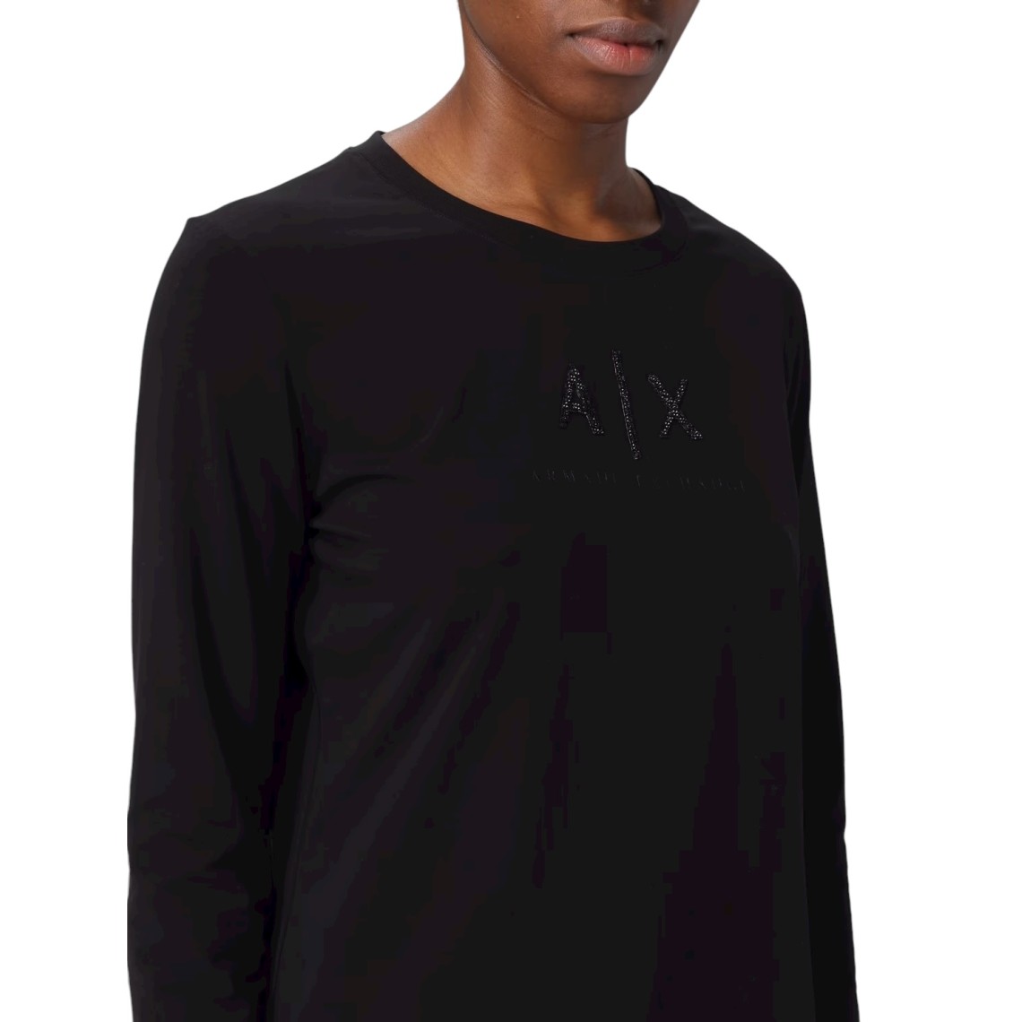 T-shirt in cotone stretch con logo di strass