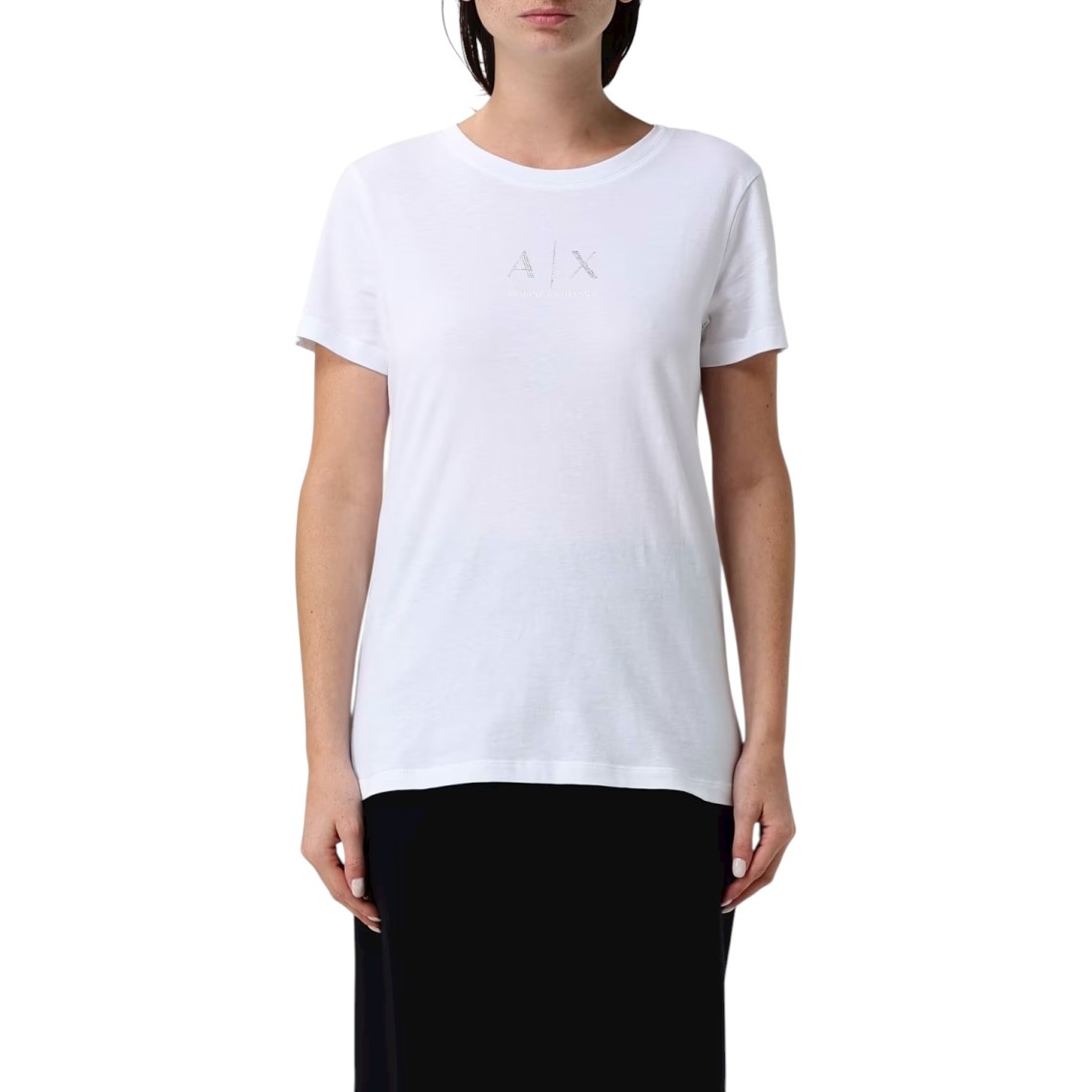 T-shirt in cotone con logo di strass Armani Exchange