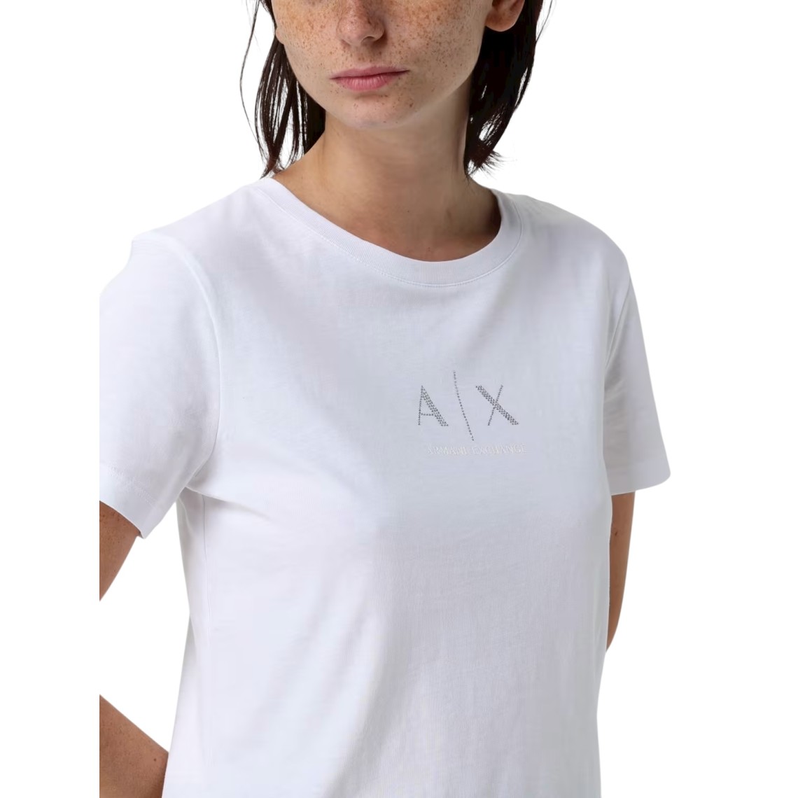 T-shirt in cotone con logo di strass Armani Exchange