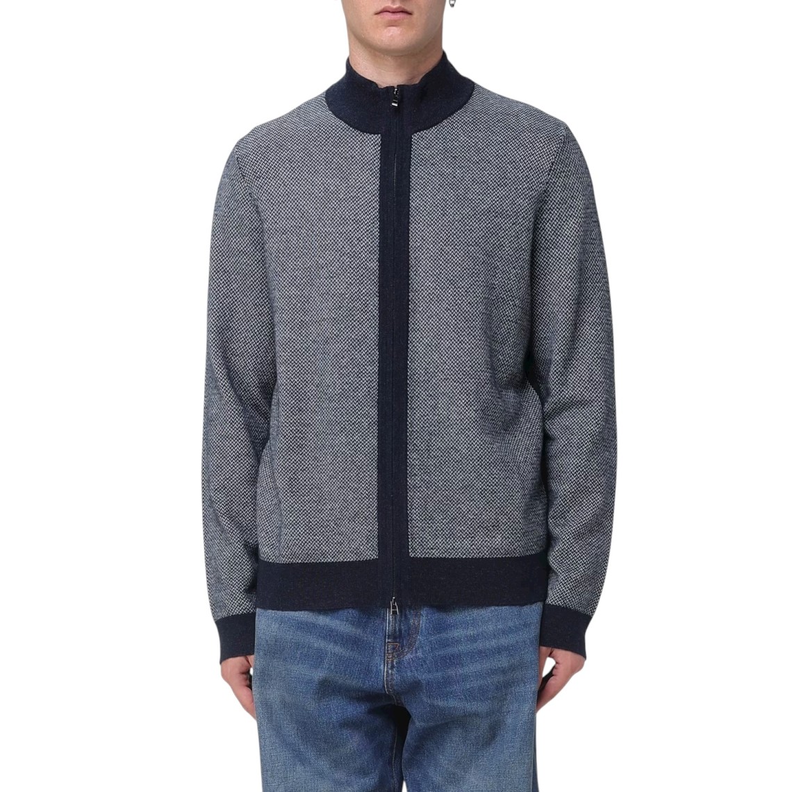 Cardigan con zip Boss in misto lana vergine e cotone