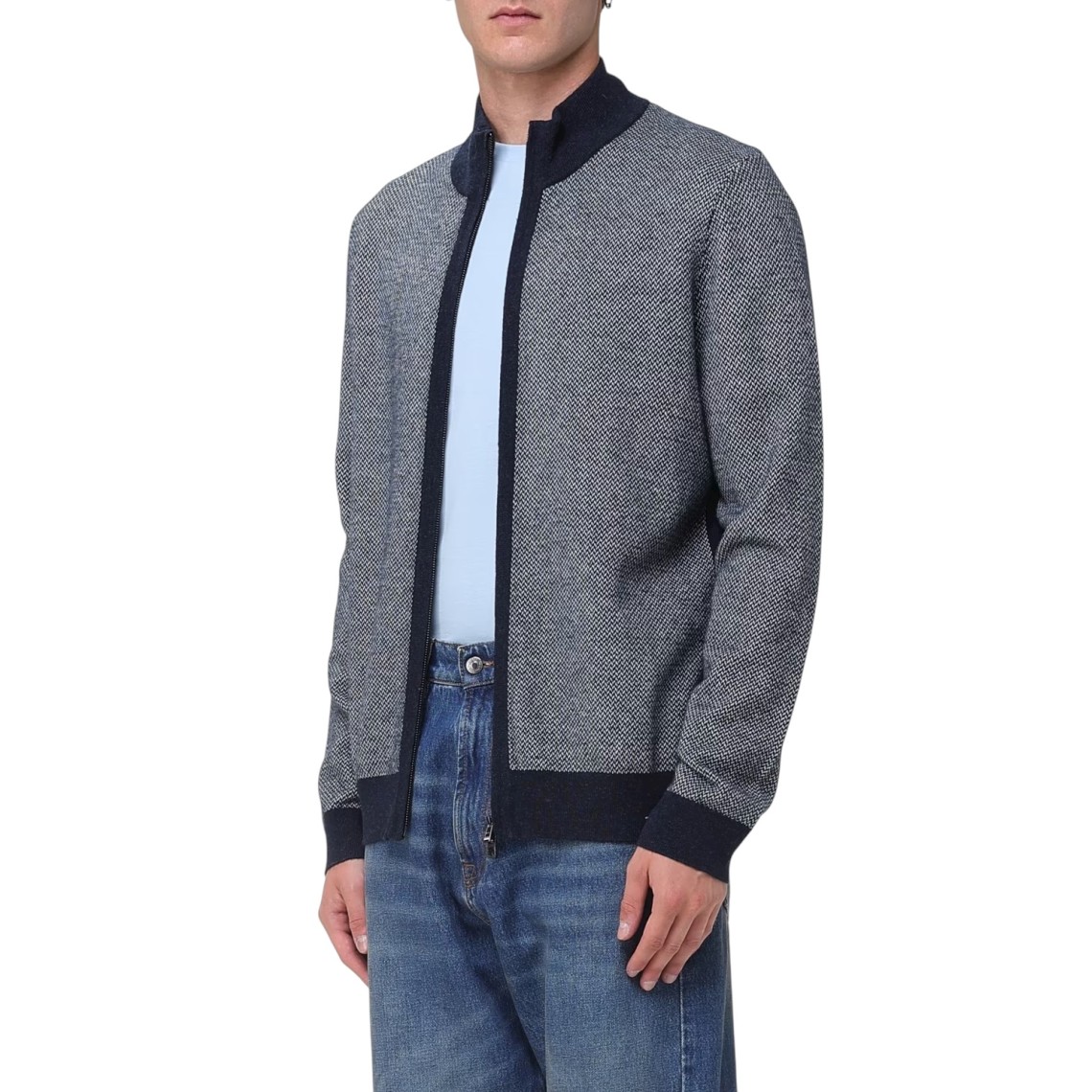 Cardigan con zip Boss in misto lana vergine e cotone