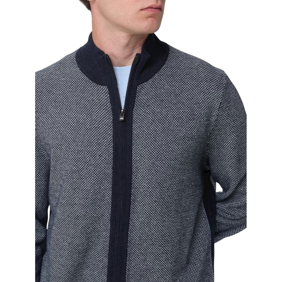 Cardigan con zip Boss in misto lana vergine e cotone