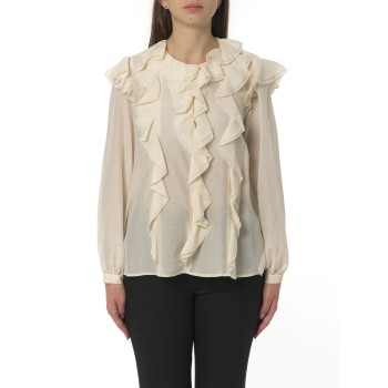 Blusa in mussola misto seta i Blues con ruches