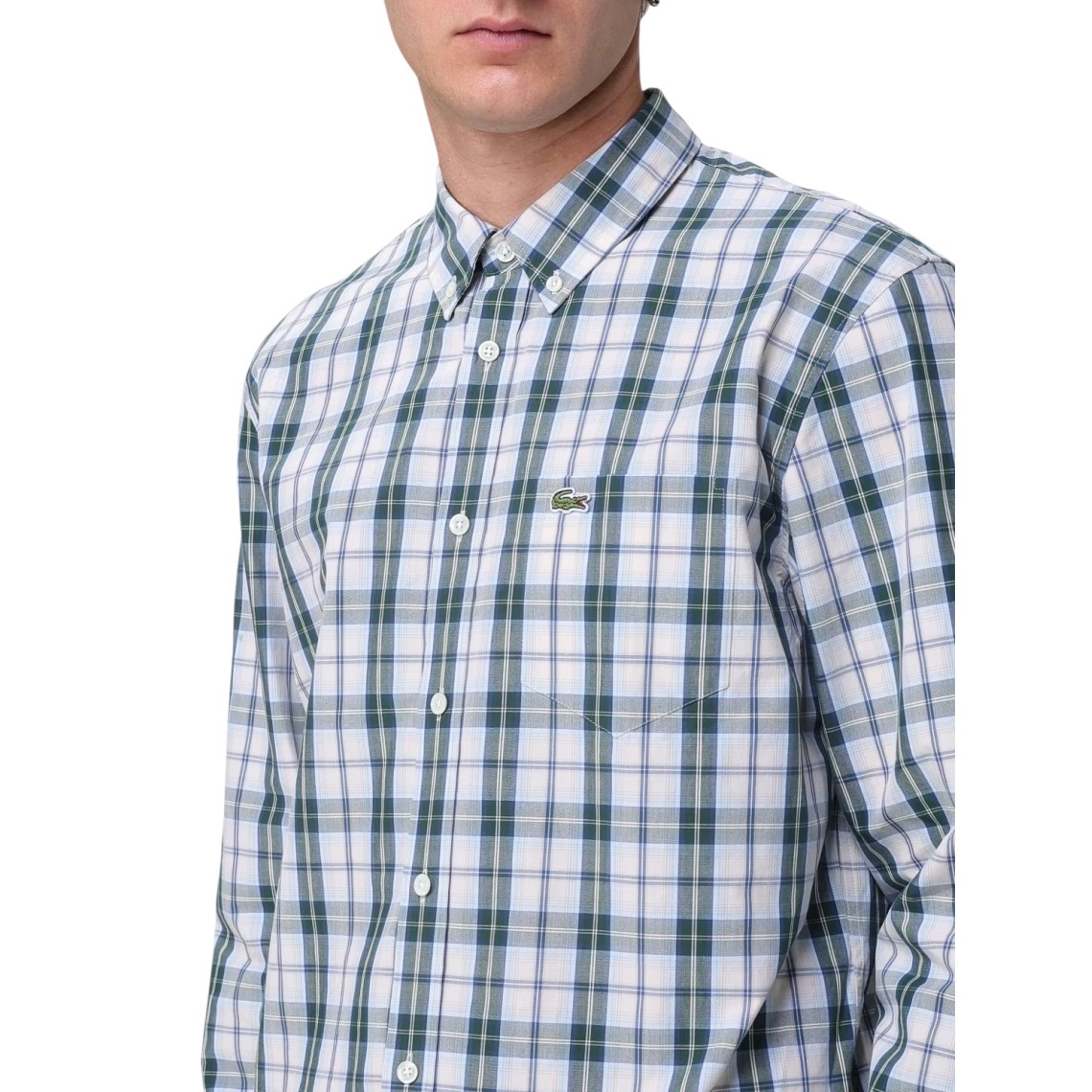 Camicia Lacoste regular fit in popeline con motivo scozzese