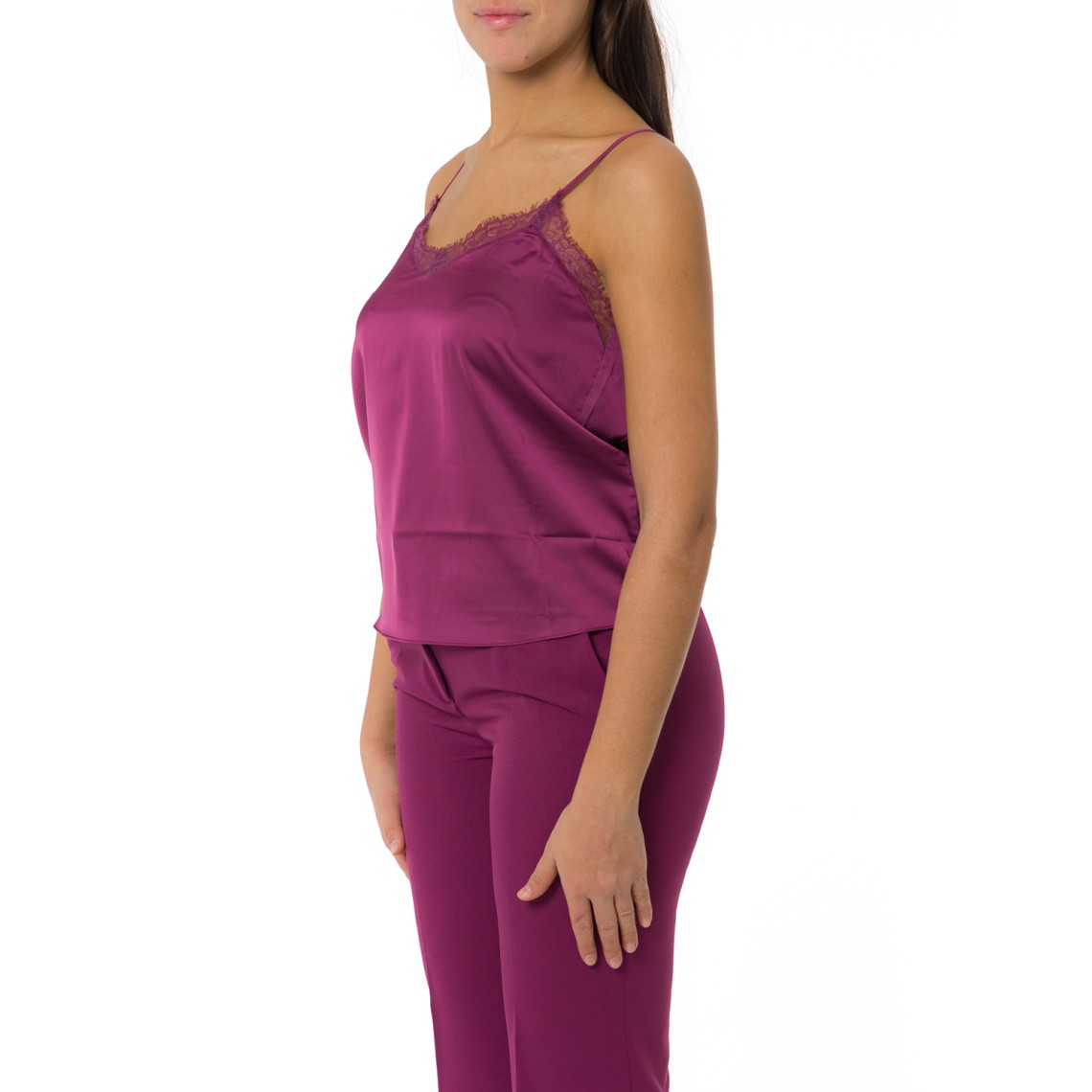 Top in raso Emme Marella con pizzo sullo scollo