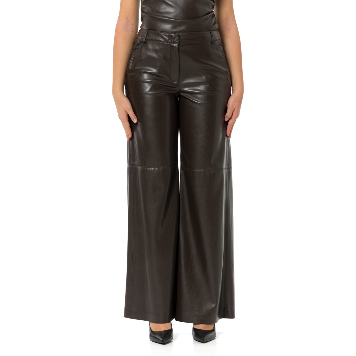 Pantalone wide leg in jersey spalmato Marella