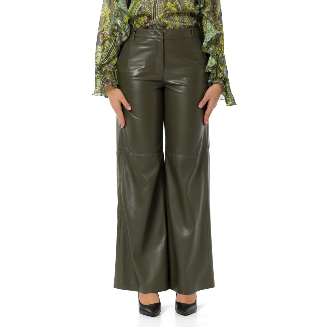 Pantaloni wide leg in jersey spalmato Marella