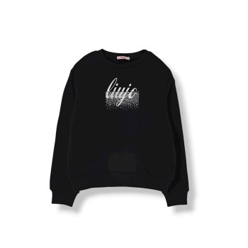 Felpa a girocollo in cotone con logo e strass Liu Jo Kids