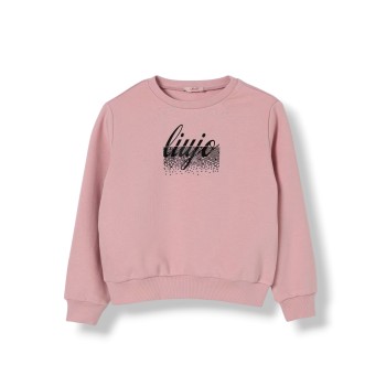Felpa a girocollo in cotone con logo e strass Liu Jo Kids