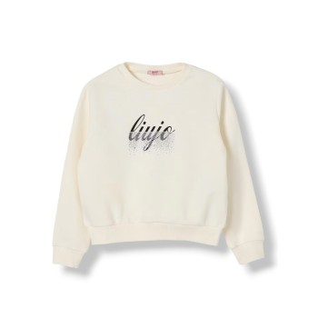 Felpa a girocollo in cotone con logo e strass Liu Jo Kids