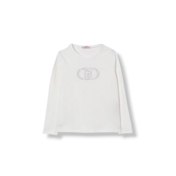 T-shirt in cotone con logo di strass Liu Jo Kids