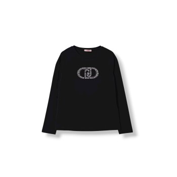 T-shirt in cotone con logo di strass Liu Jo Kids