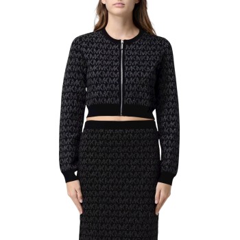 Cardigan cropped con zip e logo jacquard Michael Kors