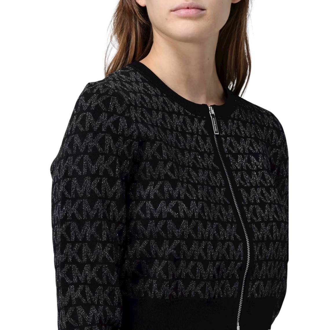 Cardigan cropped con zip e logo jacquard Michael Kors