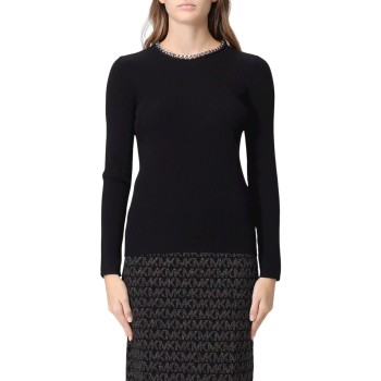 Maglia in misto viscosa a coste con dettaglio a catena...