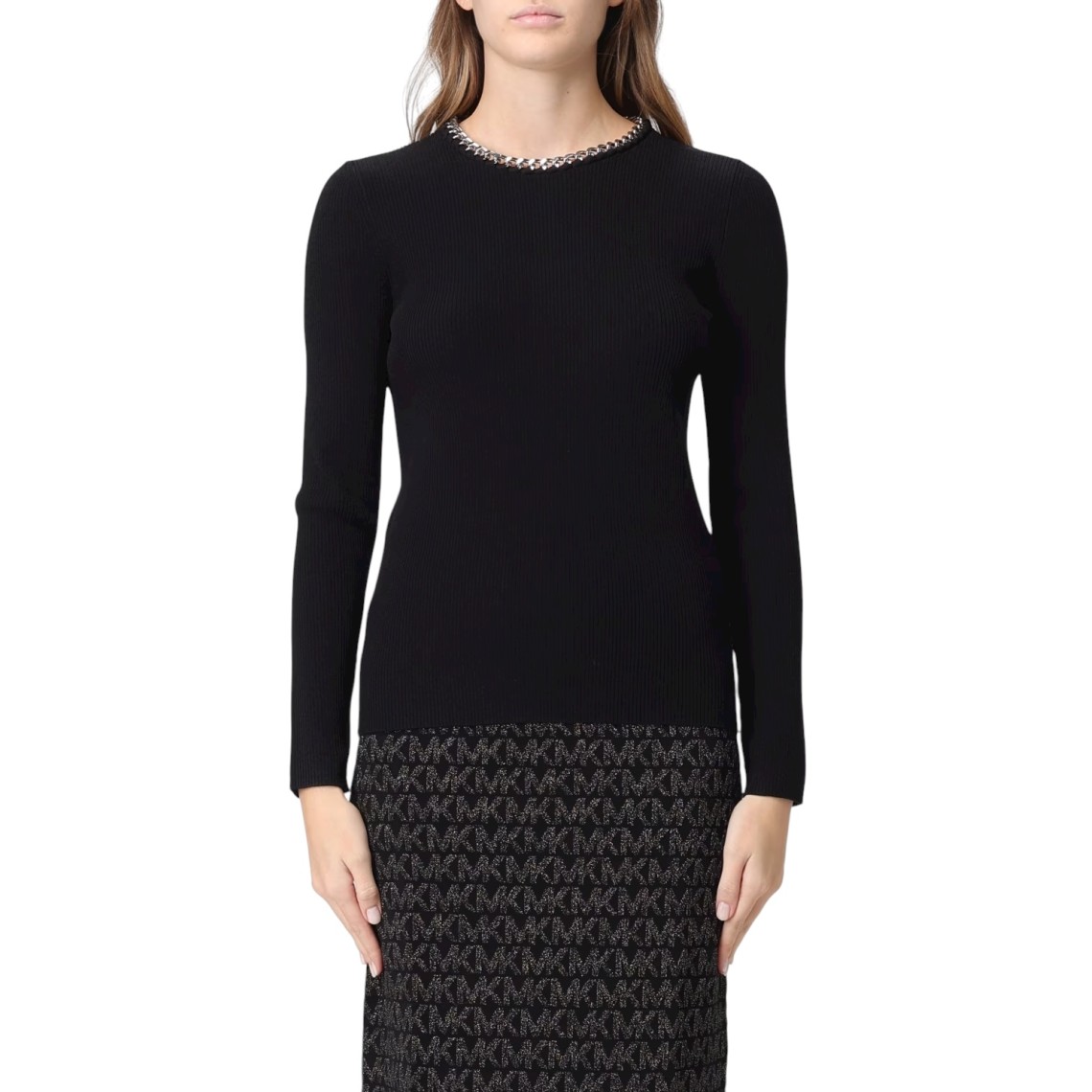 Maglia in misto viscosa a coste con dettaglio a catena Michael Kors