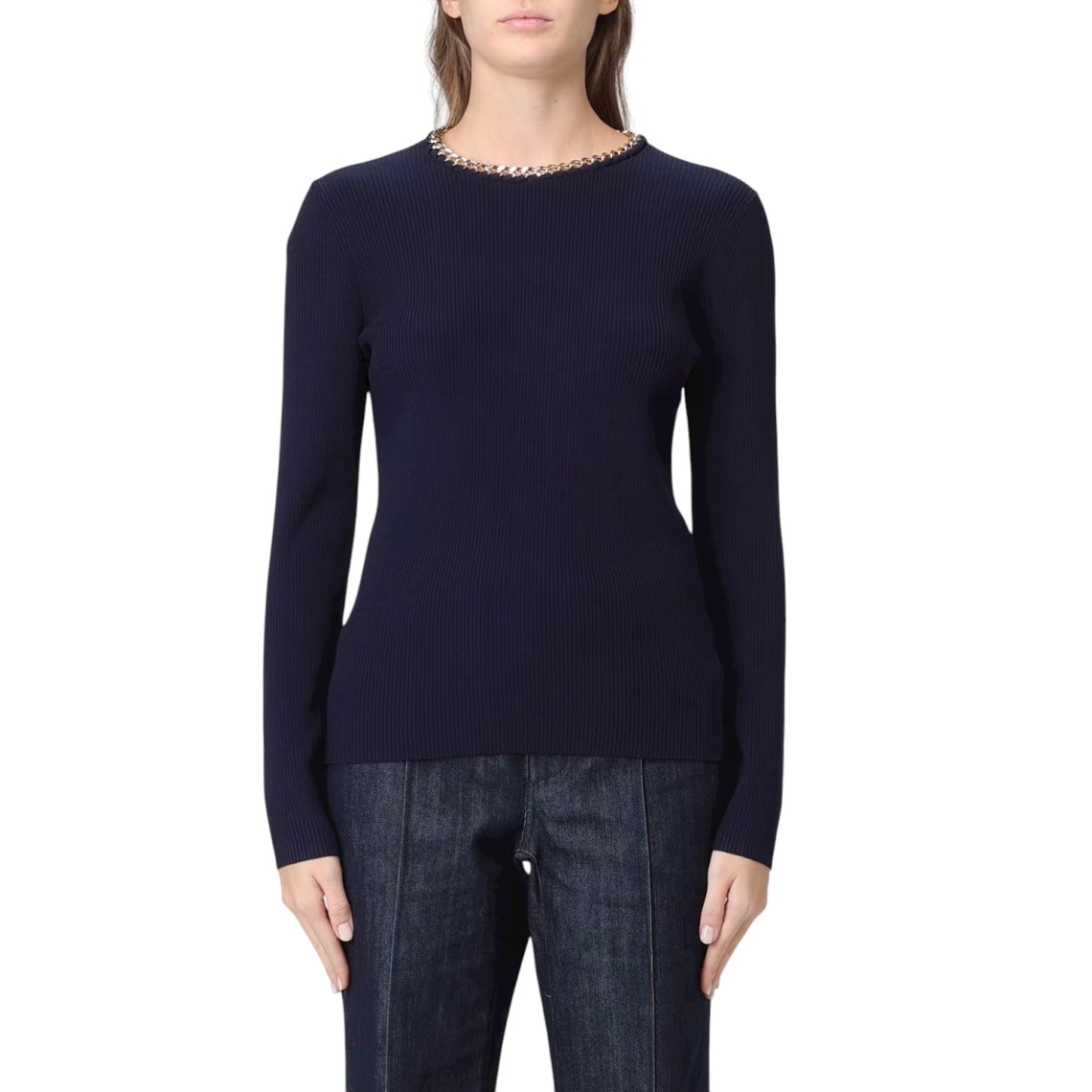 Maglia in misto viscosa a coste con dettaglio a catena Michael Kors