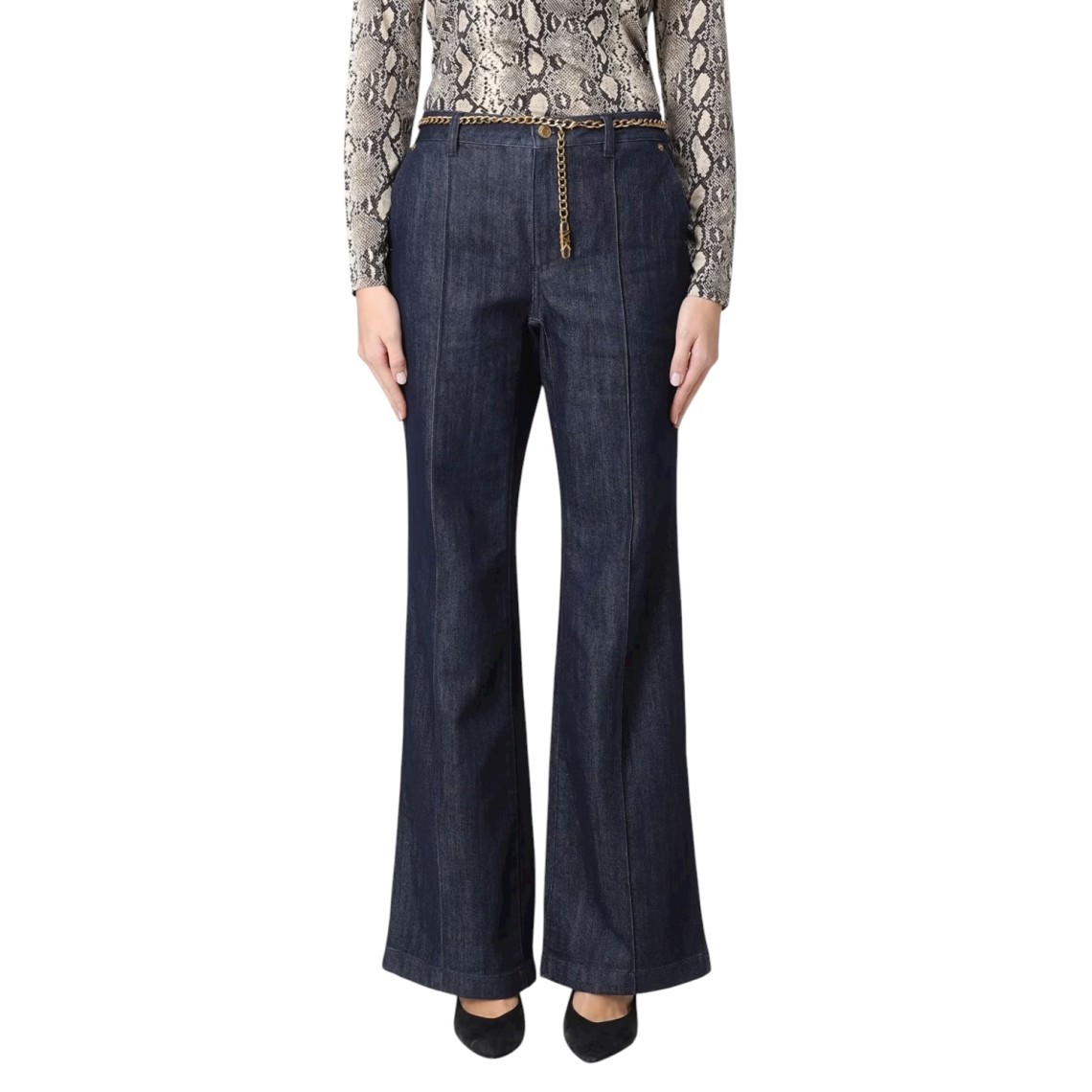 Jeans flared Michael Kors in denim di cotone con cinta