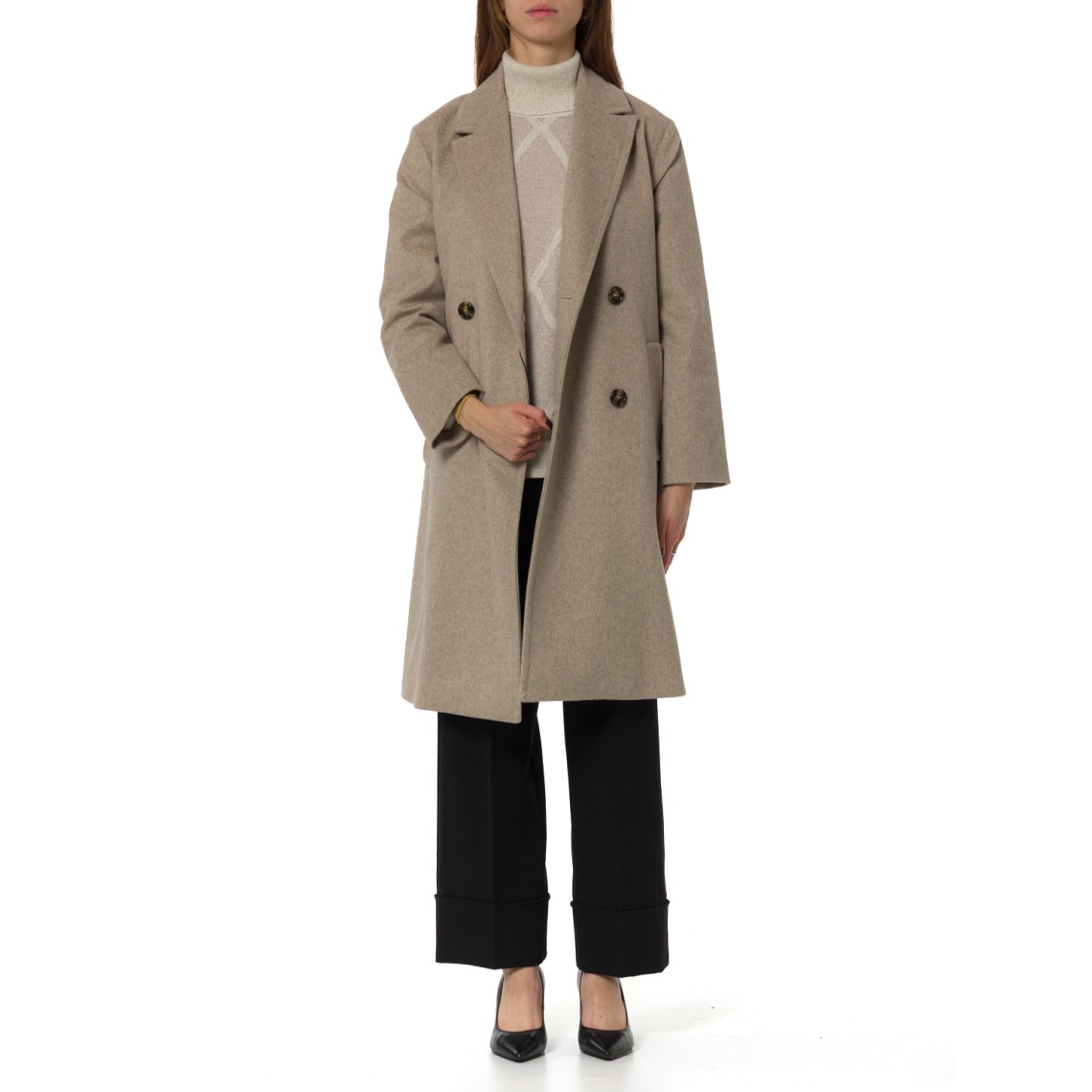 Cappotto doppiopetto in drap di misto lana Emme Marella