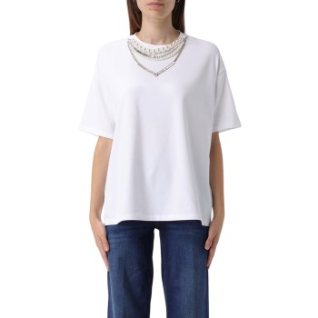 T-shirt in cotone con perle e strass Liu Jo