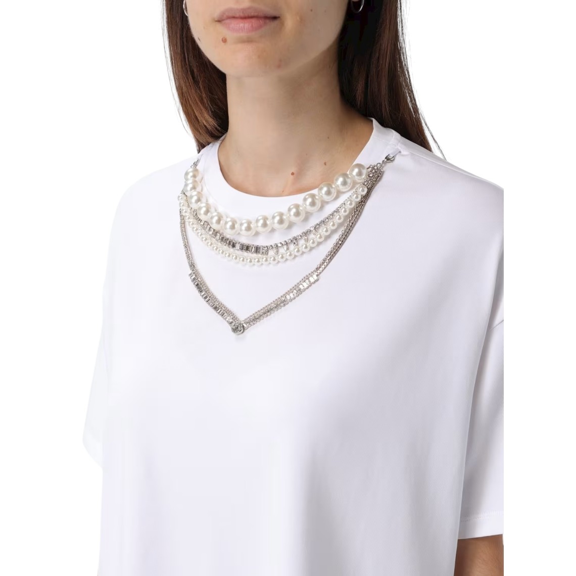 T-shirt in cotone con perle e strass Liu Jo