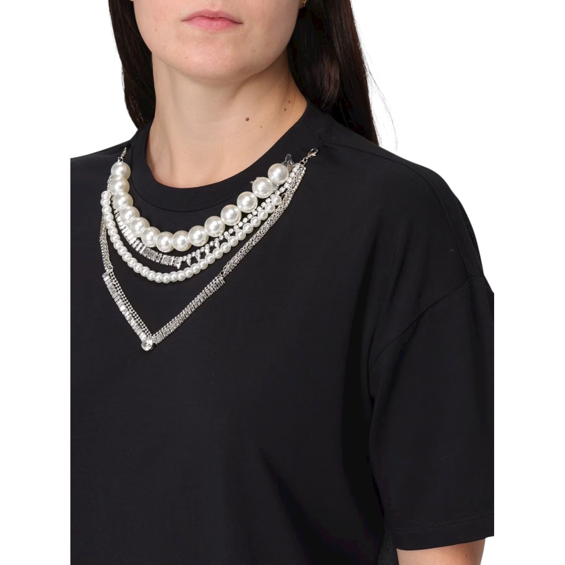 T-shirt in cotone con perle e strass Liu Jo