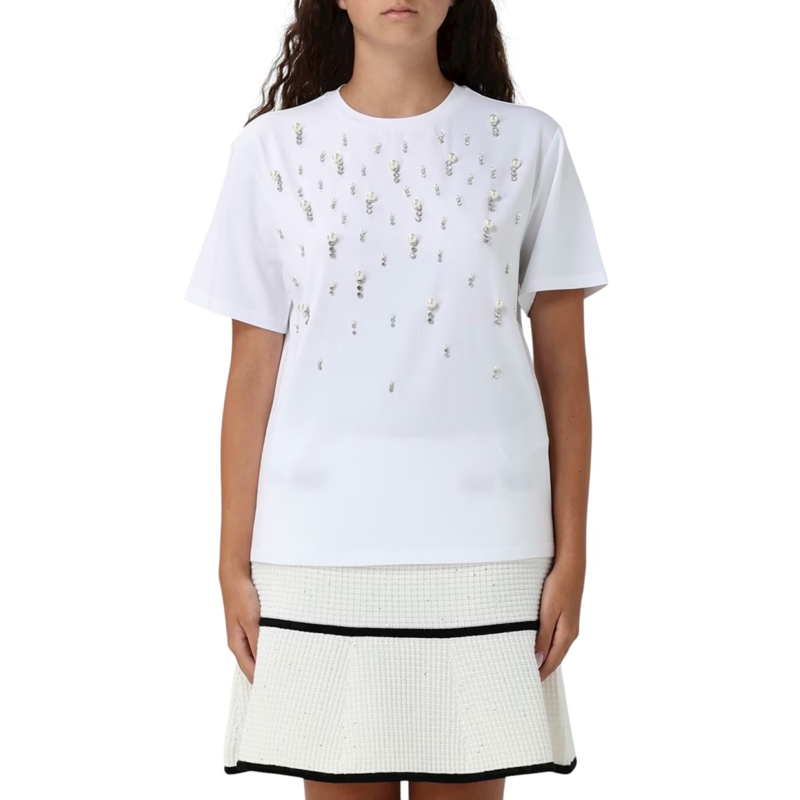 T-shirt con strass e perle all-over Liu Jo