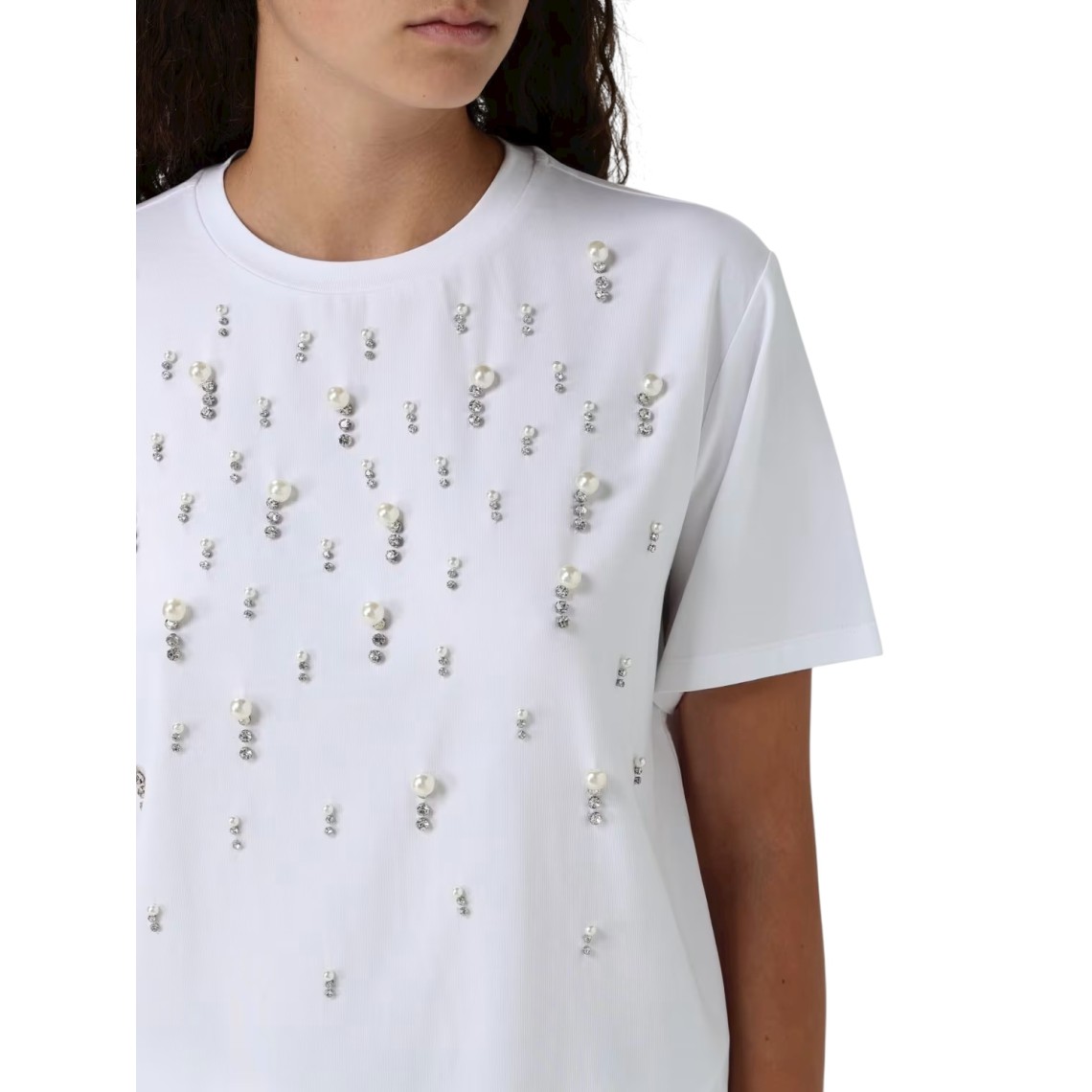 T-shirt con strass e perle all-over Liu Jo
