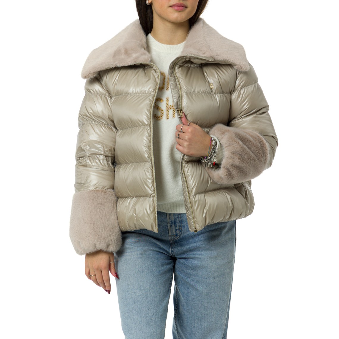 Giacca in nylon ultralight e lady alternative fur Herno bambina