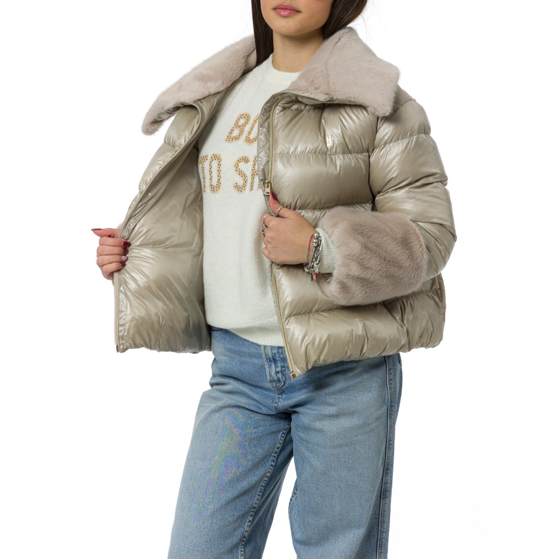 Giacca in nylon ultralight e lady alternative fur Herno bambina