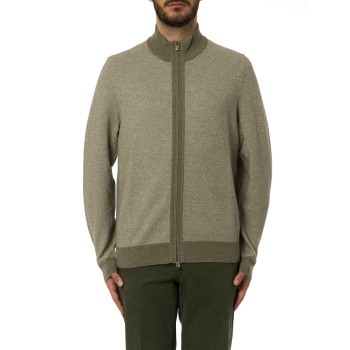 Cardigan con zip Boss in misto lana vergine e cotone
