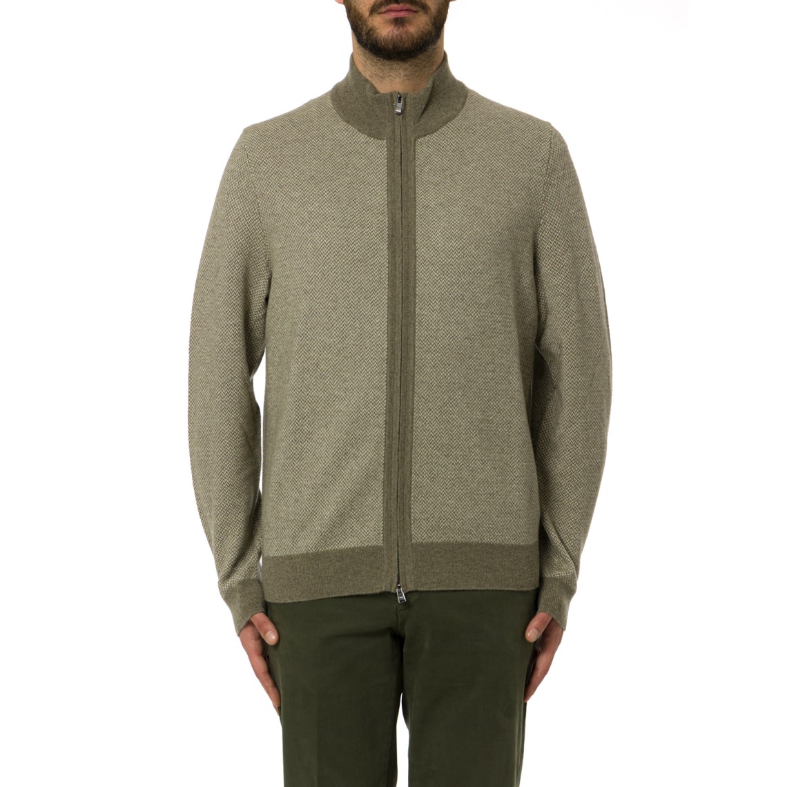 Cardigan con zip Boss in misto lana vergine e cotone