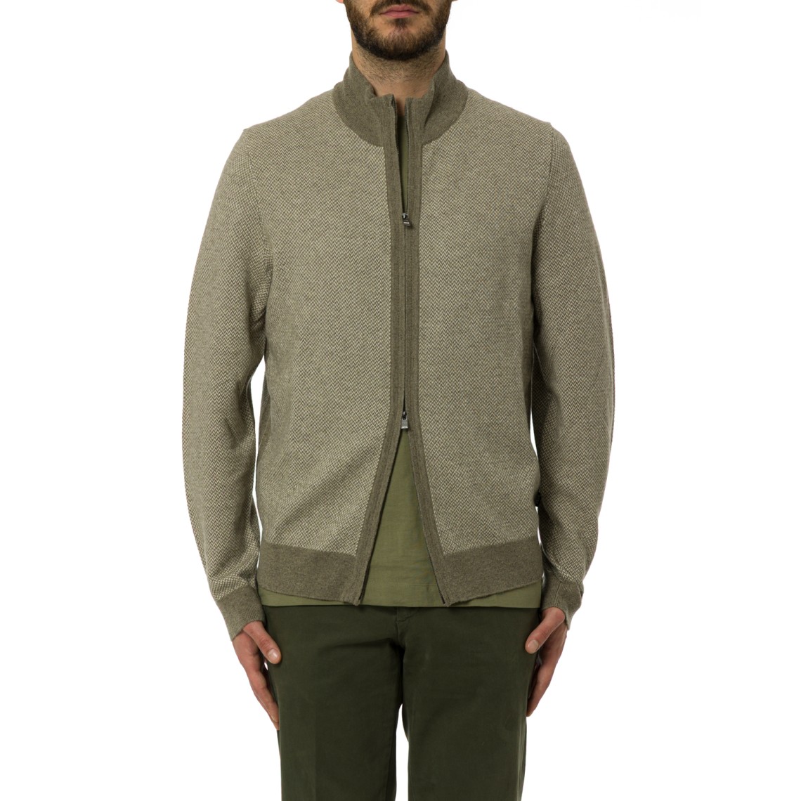 Cardigan con zip Boss in misto lana vergine e cotone