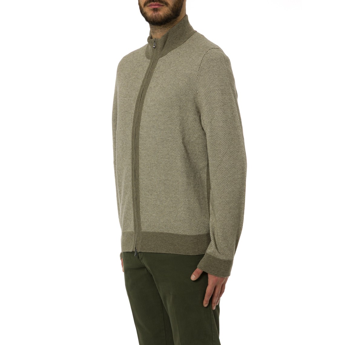 Cardigan con zip Boss in misto lana vergine e cotone