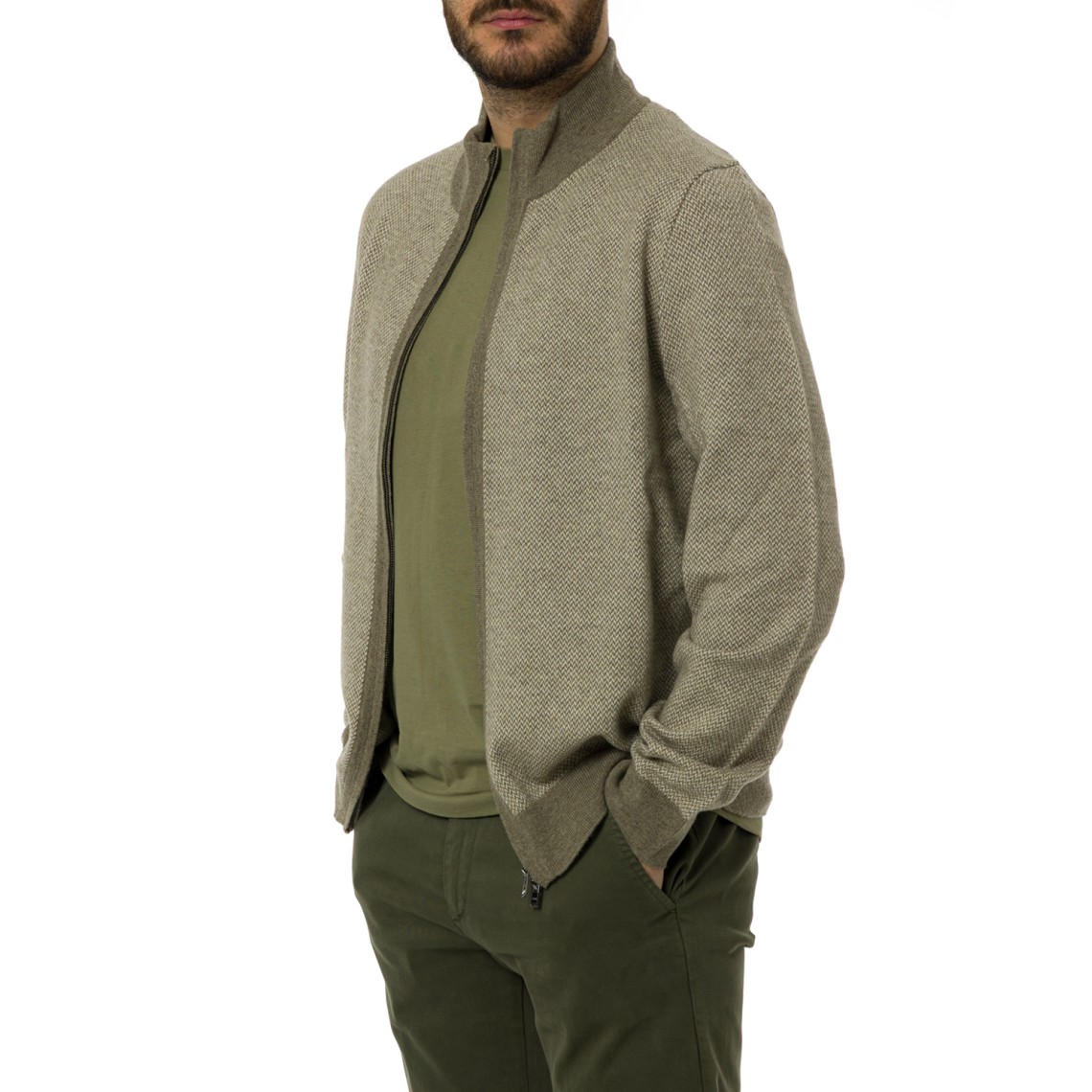 Cardigan con zip Boss in misto lana vergine e cotone